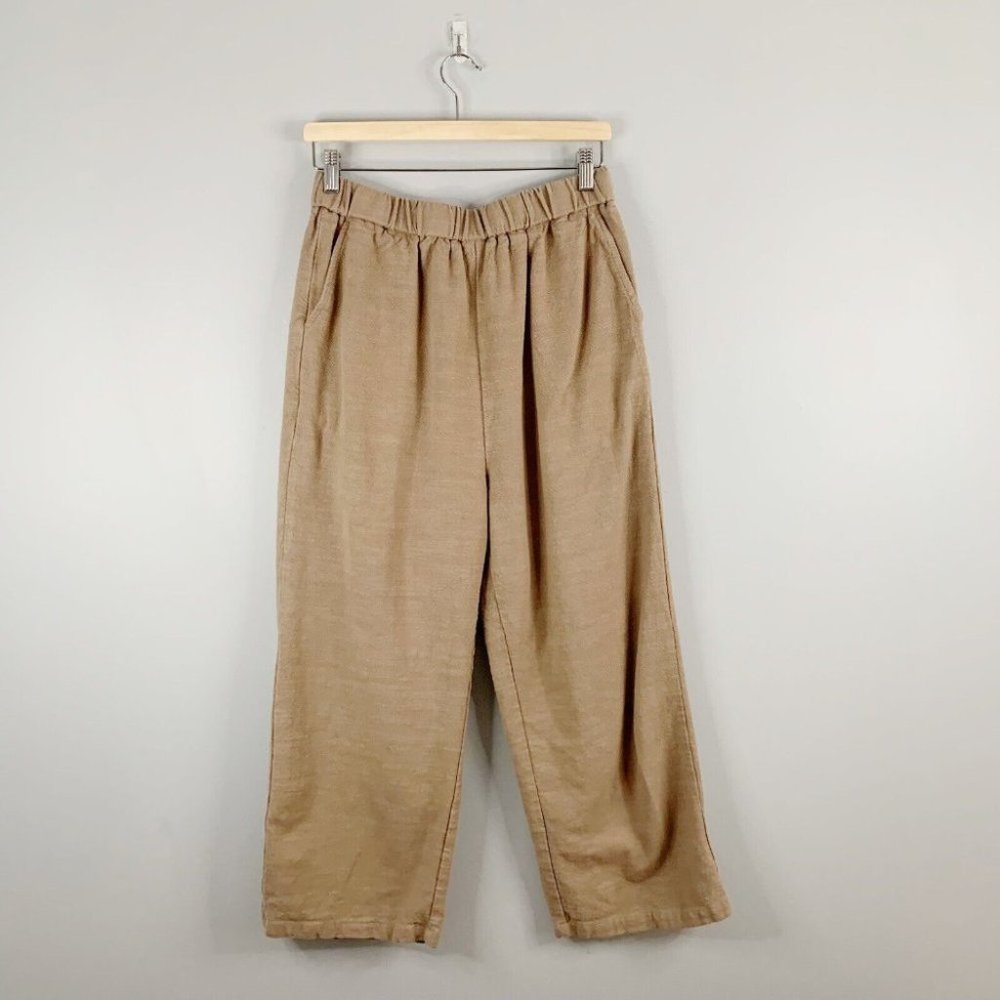 Grae Cove Women's Linen Cotton Pull On Pants Textured Wide Leg Stretch Large L